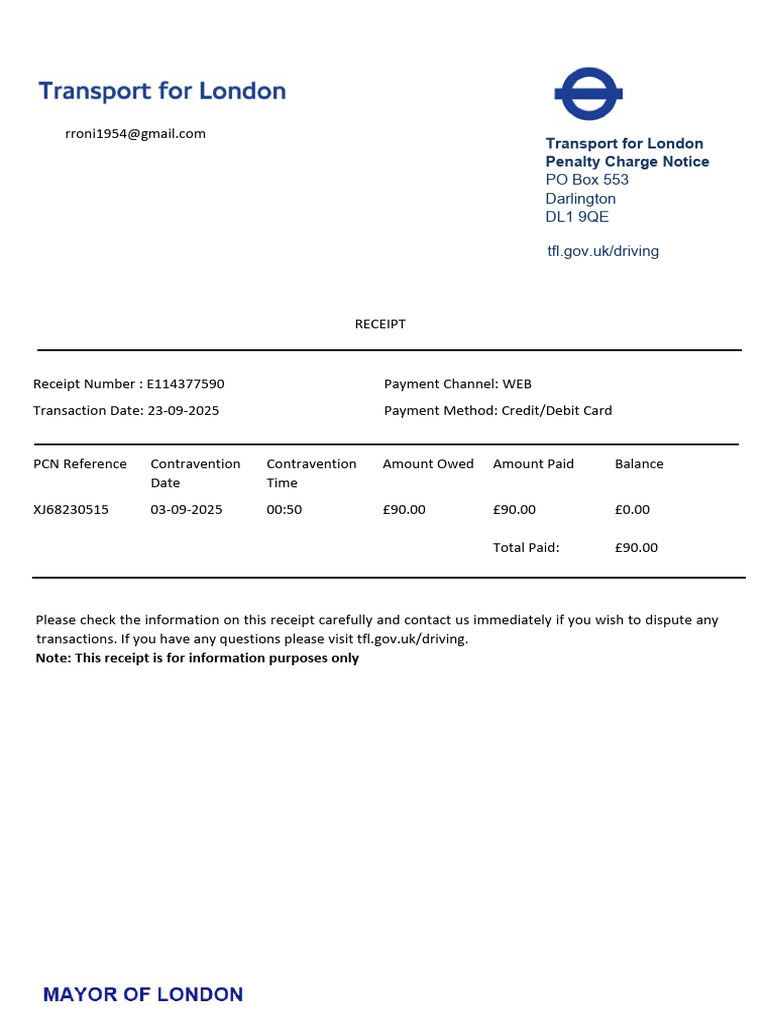 London Penalty Charge Notice Receipt | PDF