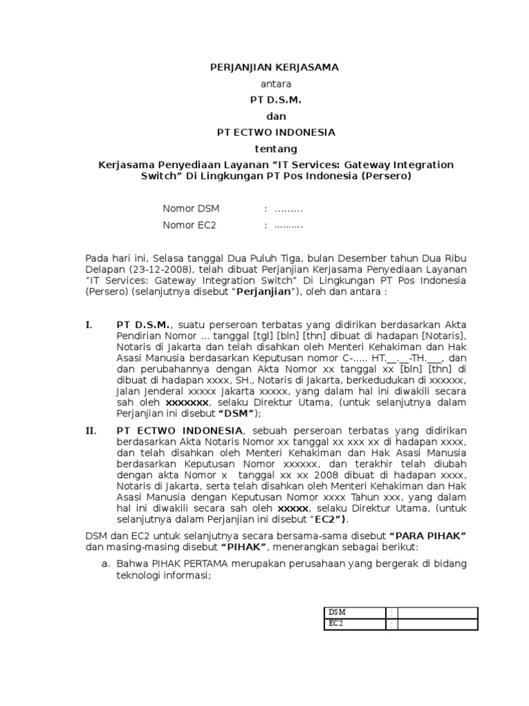 Contoh Surat Perjanjian Pembagian Komisi Kontrak