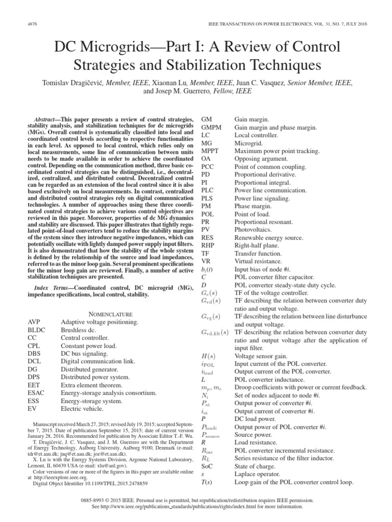 DC MicrogridsPart I A Review of Control Strategies and Stabilization ...