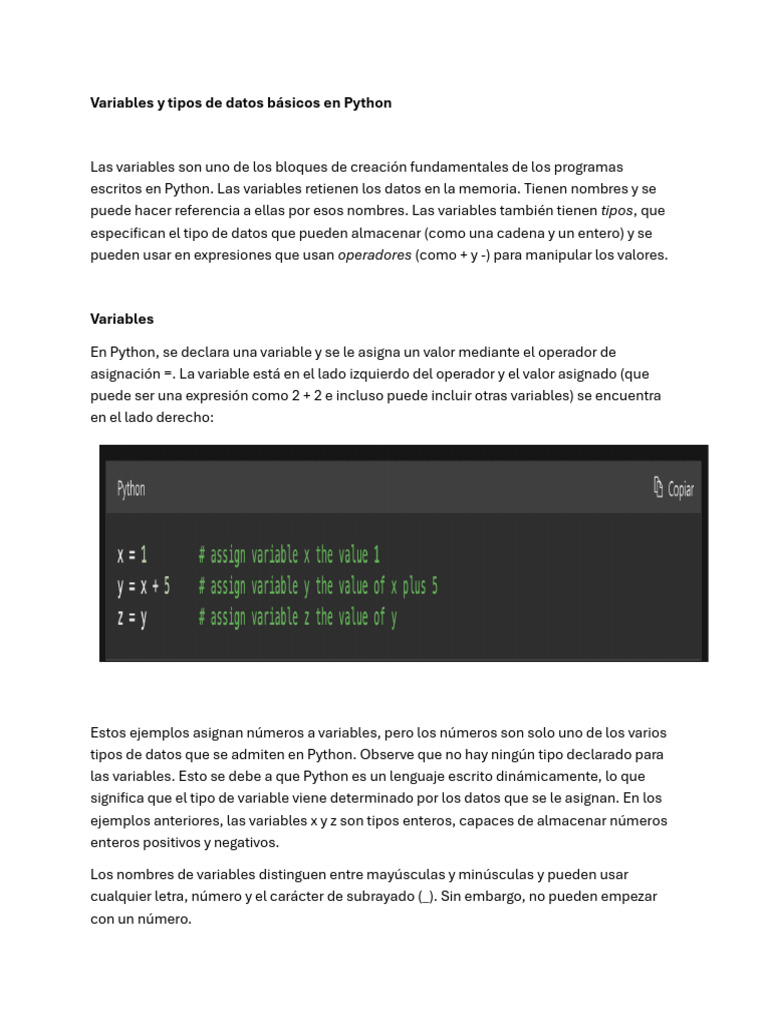 Variables y tipos de datos en Python | PDF