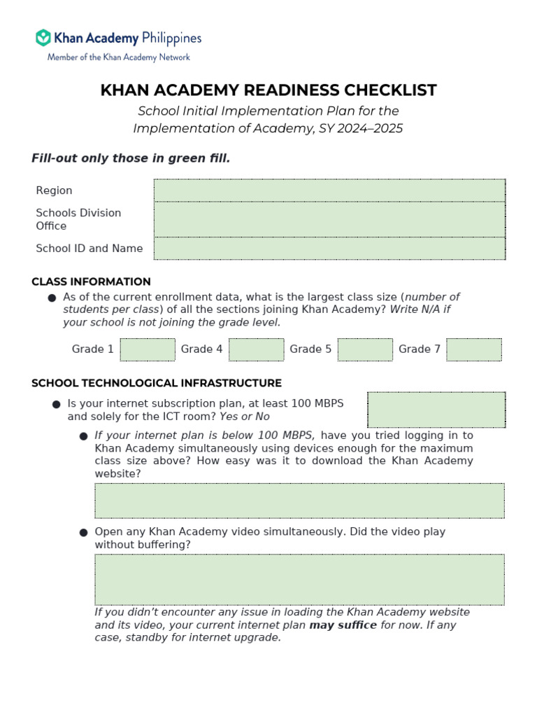 Khan Academy Implementation Checklist 2024 | PDF