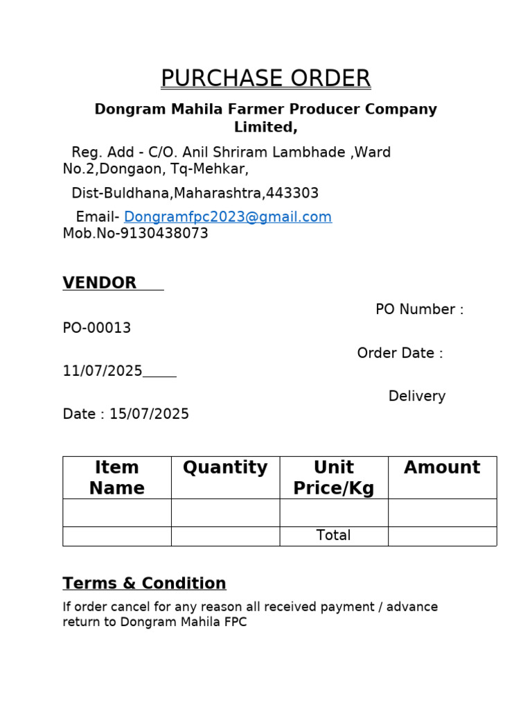 Purchase Order for Dongram FPC | PDF
