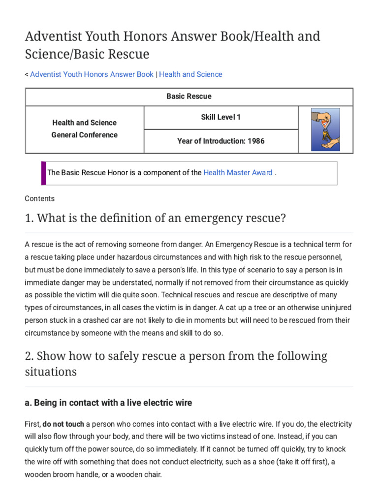 Adventist Youth Honors Answer Book - Health and Science - Basic Rescue ...