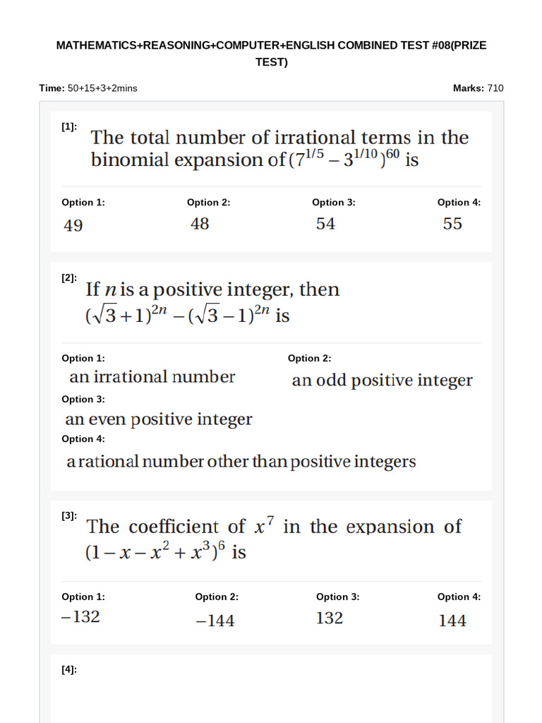 Combined Mathematics and Reasoning Test 8 | PDF