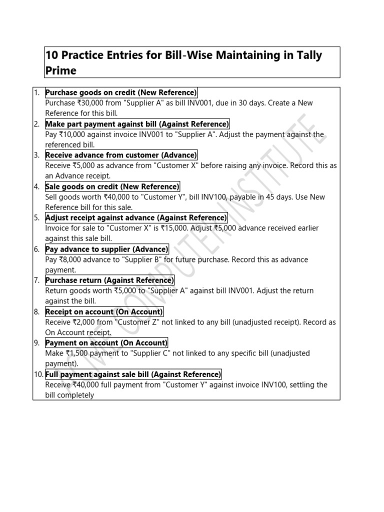 Tally Prime: 10 Bill-Wise Practices | PDF