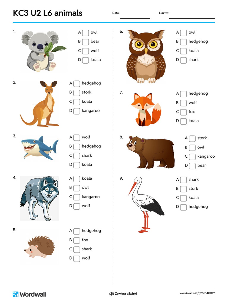 Kc3 U2 l6 Animals Test | PDF
