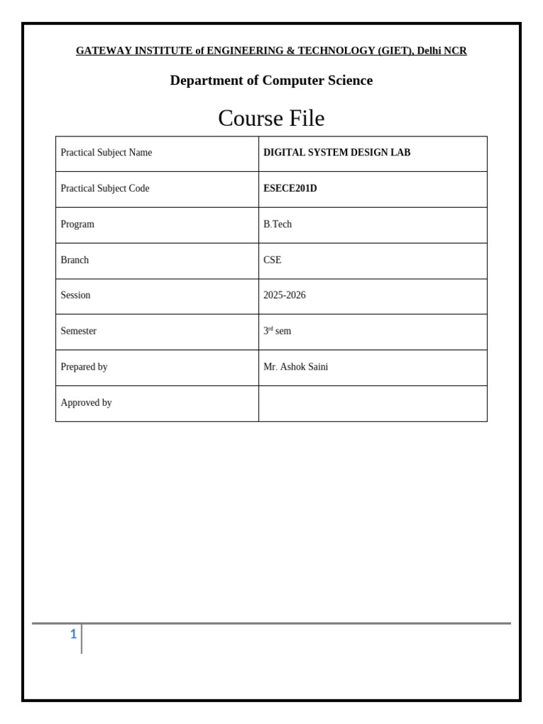 Digital System Design Lab Course Overview | PDF | Engineering | Vhdl