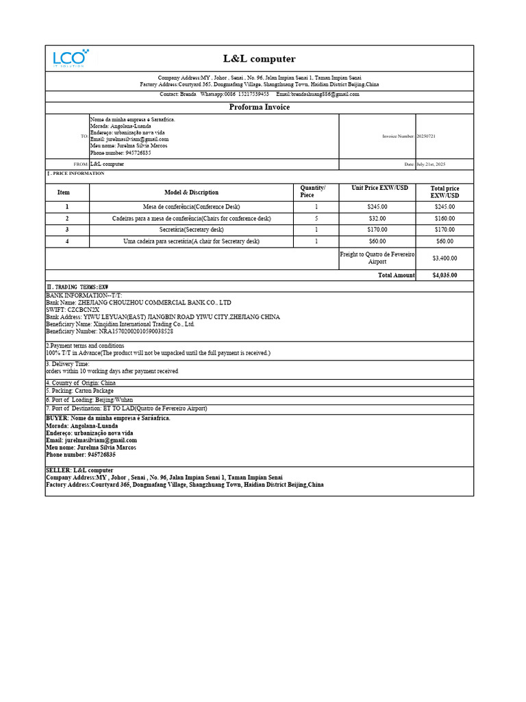 L&L Computer: Proforma Invoice | PDF | Chess Openings | Chess
