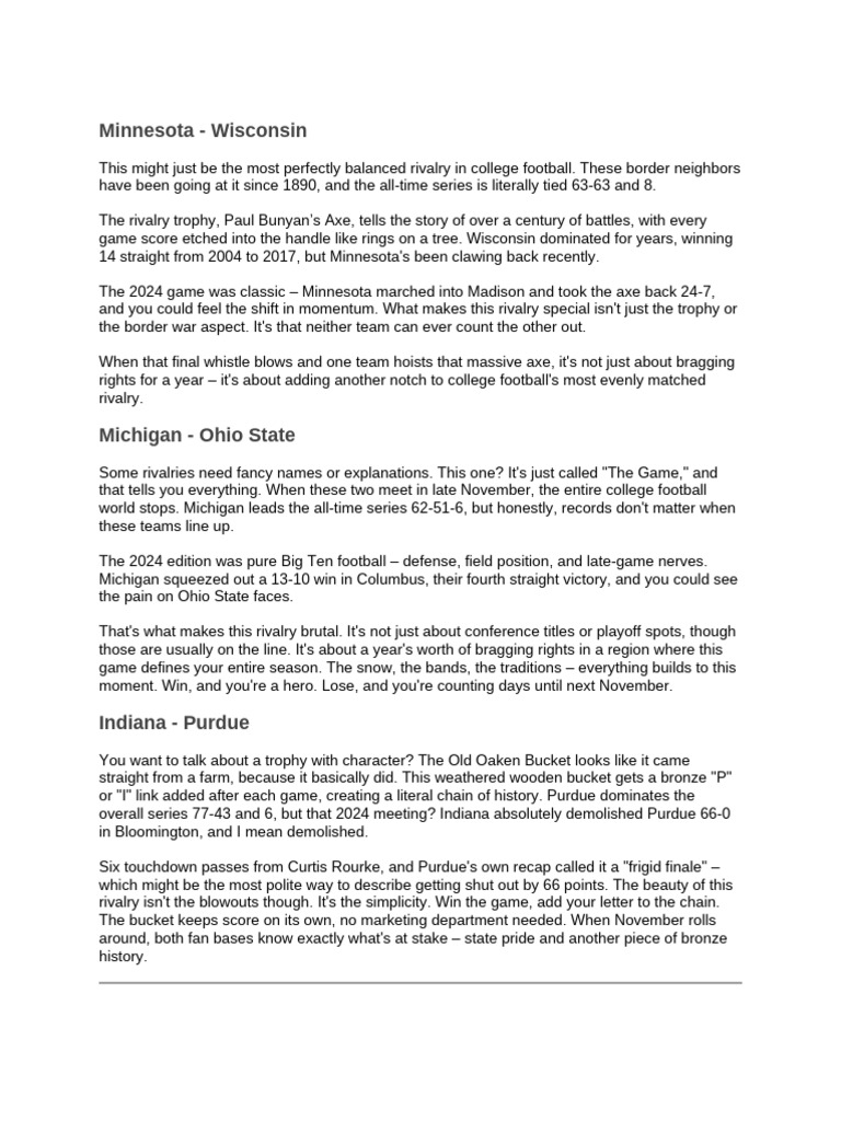 Every Traditional BIGTEN Rivalry Explained | PDF | Big Ten Conference ...