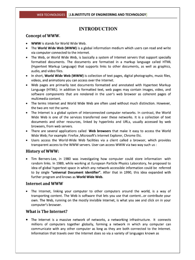WT - Notes - Unit 1&2 | PDF