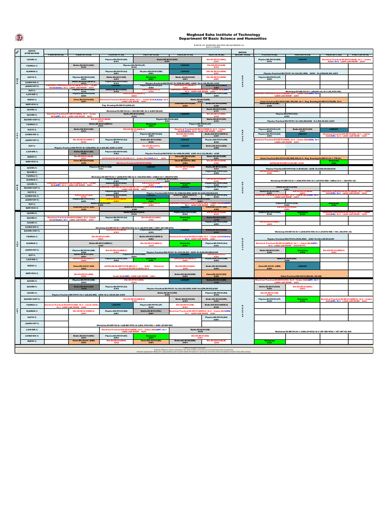 2025-26 - B.tech 1ST Sem Routine (V-1.2) | PDF