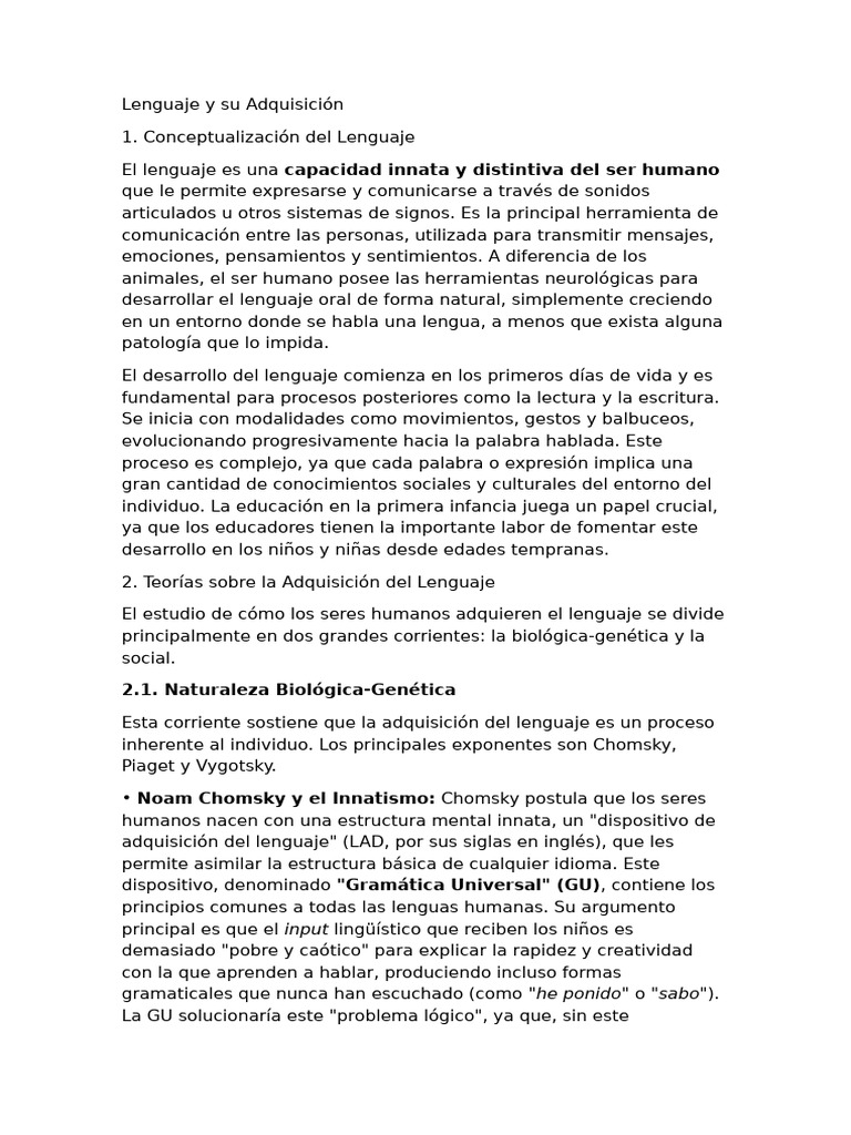 Lenguaje y Su Adquisición | PDF | Aquisición de idioma | Habla