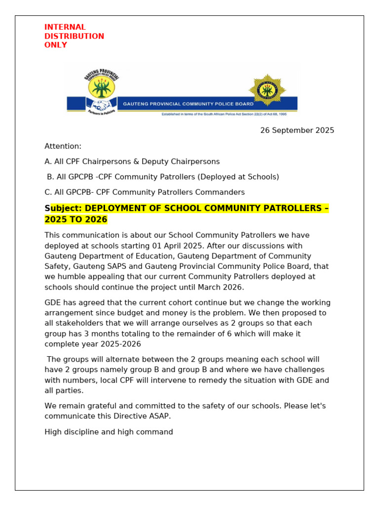 School Community Patrollers Deployment 2025 | PDF