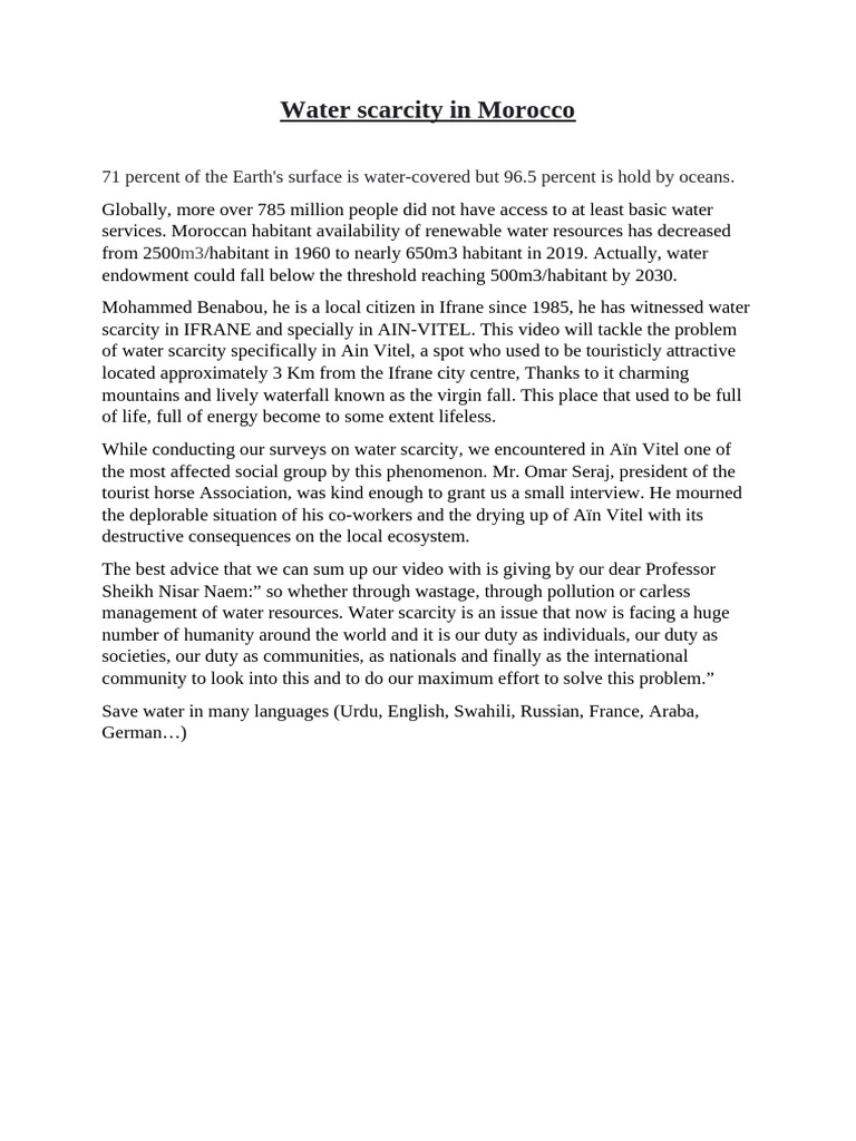 Water Scarcity Crisis in Ain Vitel, Morocco | PDF