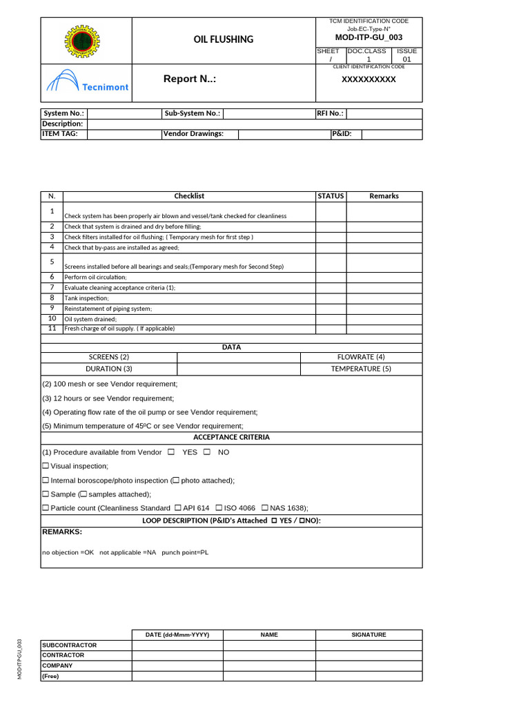 Oil Flushing Procedure Checklist | PDF