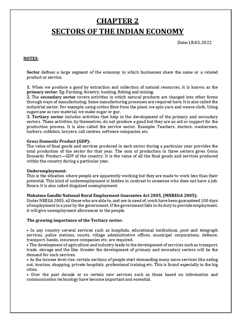 Economics - Sectors of Indian Economy - Notes & Question and Answers ...