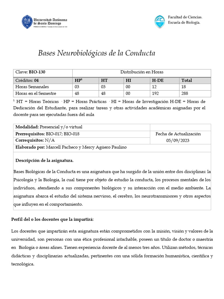 BIO-130 - Base Neurobio de La Conducta | PDF | Neurociencia conductual ...