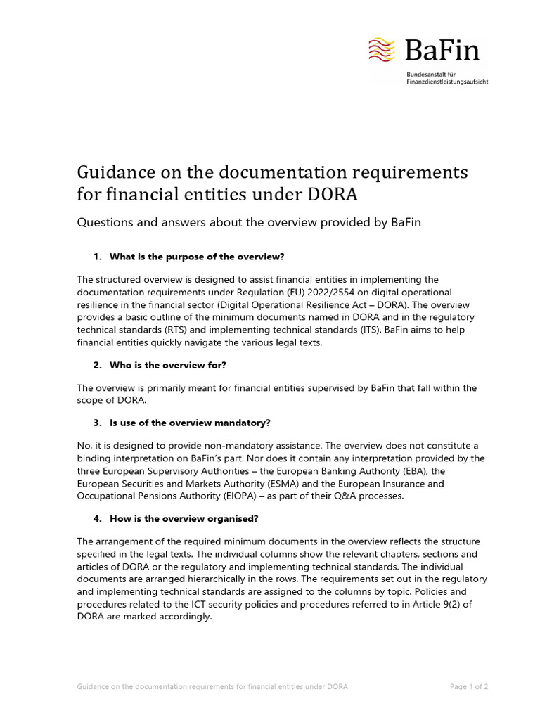 DL Anlage DORA Hinweise Dokumentationsanforderungen en | PDF