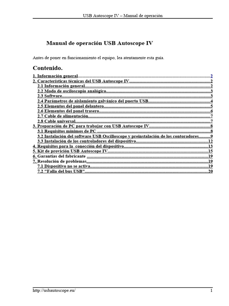 Manual USB Autoscope IV: Operación y Uso | PDF | USB | Conector eléctrico