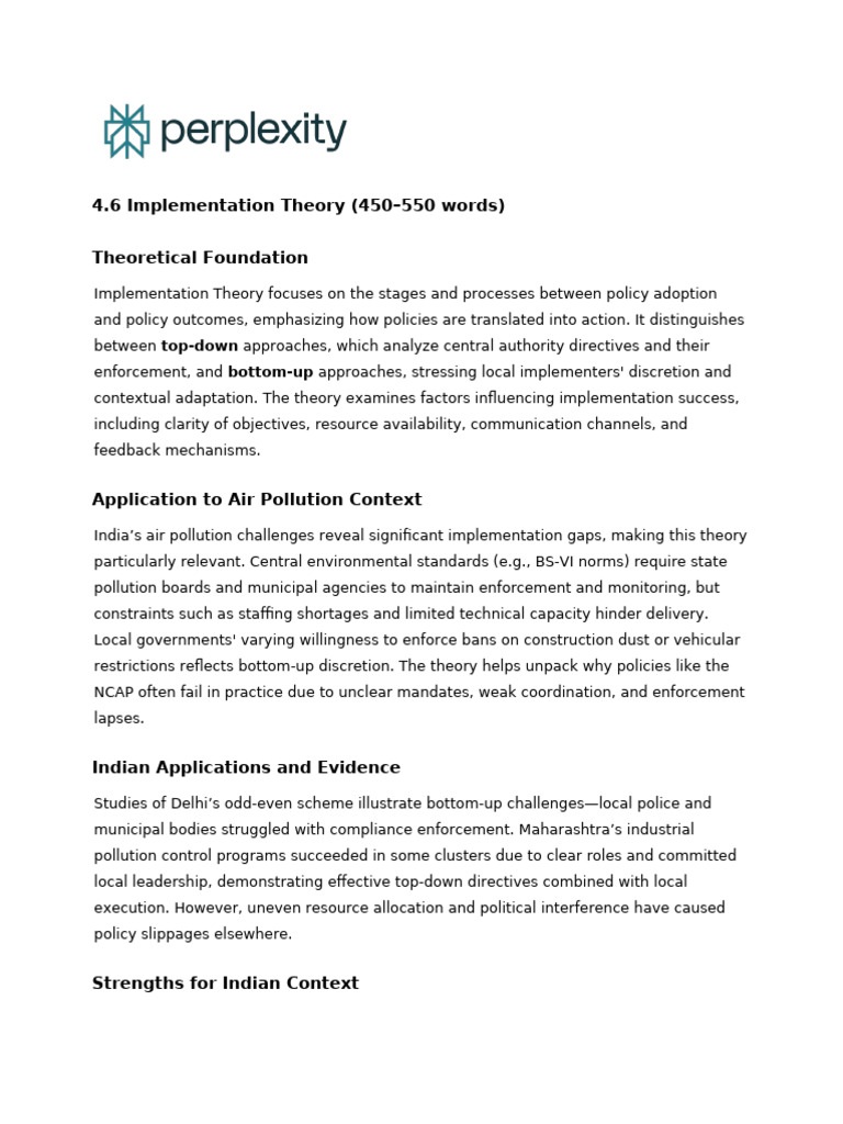 4.6 Implementation Theory (450-550 Words) | PDF | Policy | Governance