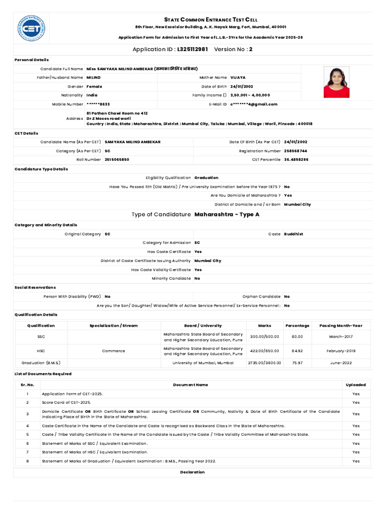 LLB Admission Application 2025-26 | PDF | Educational Stages ...