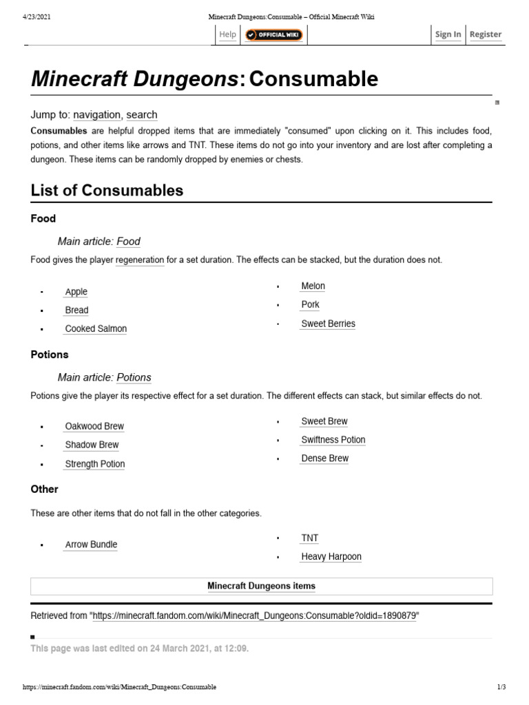 Minecraft Dungeons Consumables Guide | PDF