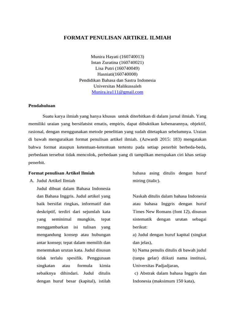 Maklah Format Penulisan Artikel Ilmiah | PDF