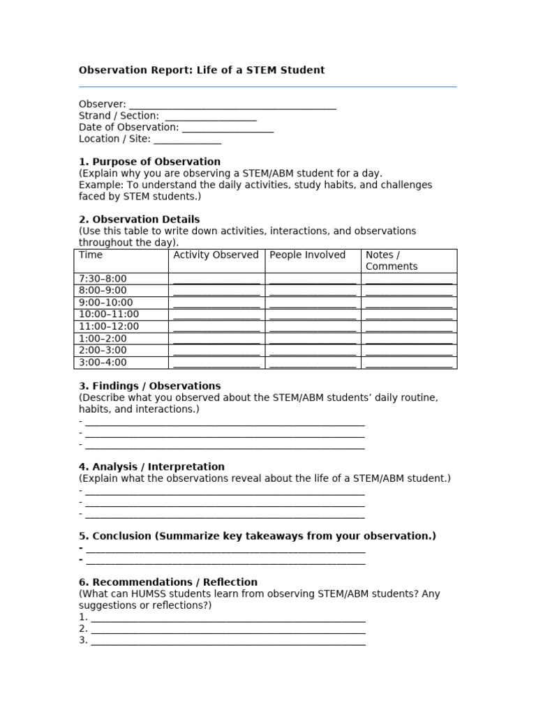 Observation Report STEM HUMSS | PDF