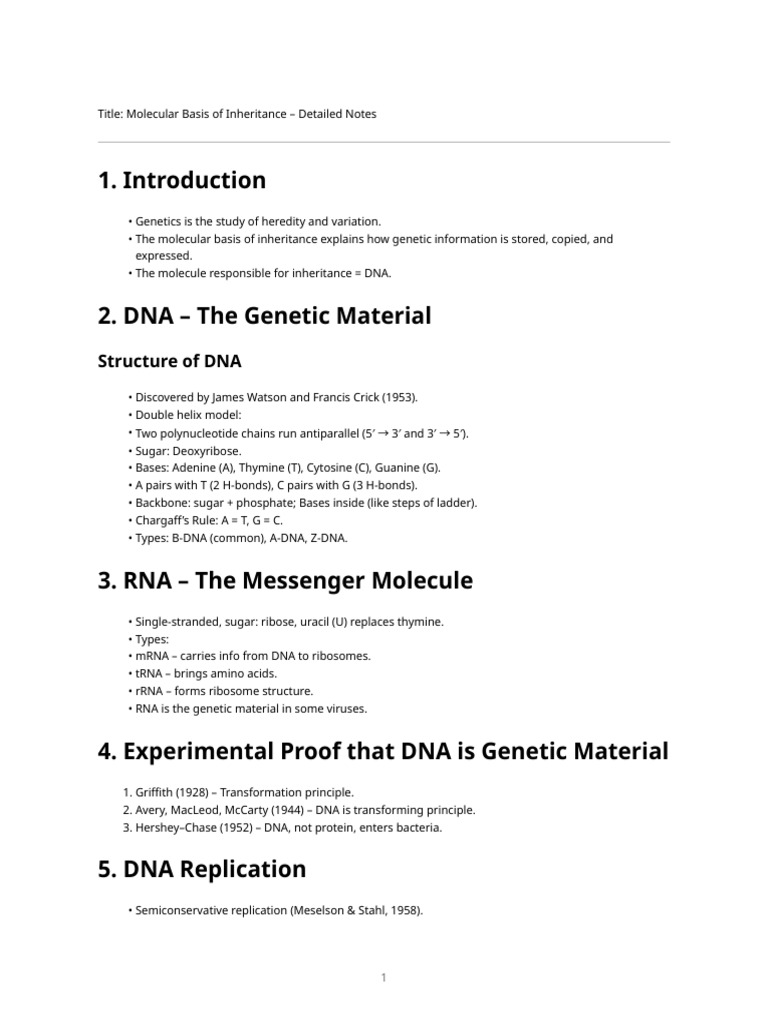 Molecular Inheritance Overview Notes | PDF | Dna | Operon