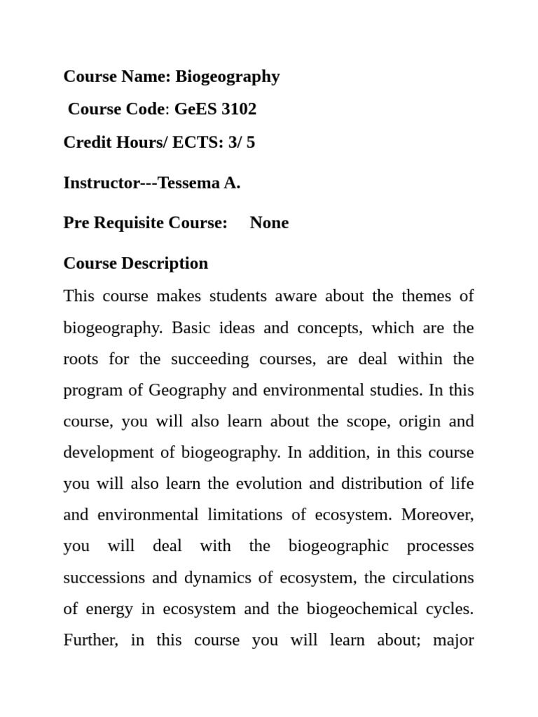 Biogeography Course Overview and Objectives | PDF | Ecosystem ...