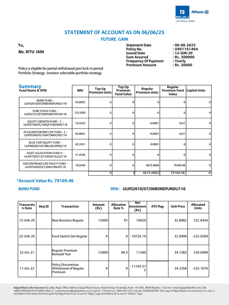 Future Gain Account Statement 2025 | PDF | Insurance | Life Insurance