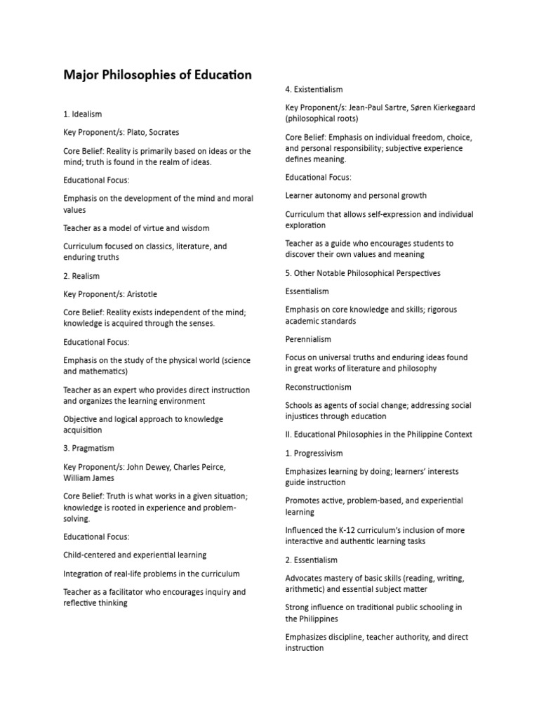 Major Educational Philosophies Explained | PDF | Philosophy Of ...