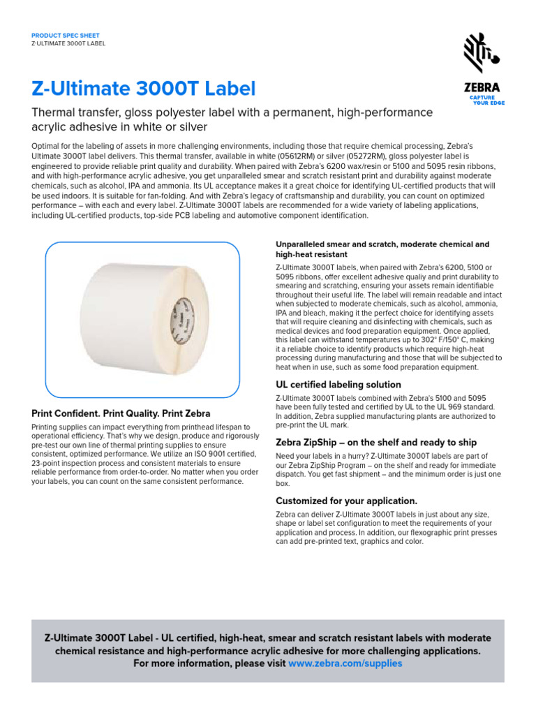 Z-Ultimate 3000T Label Specifications | PDF | Materials | Secondary ...