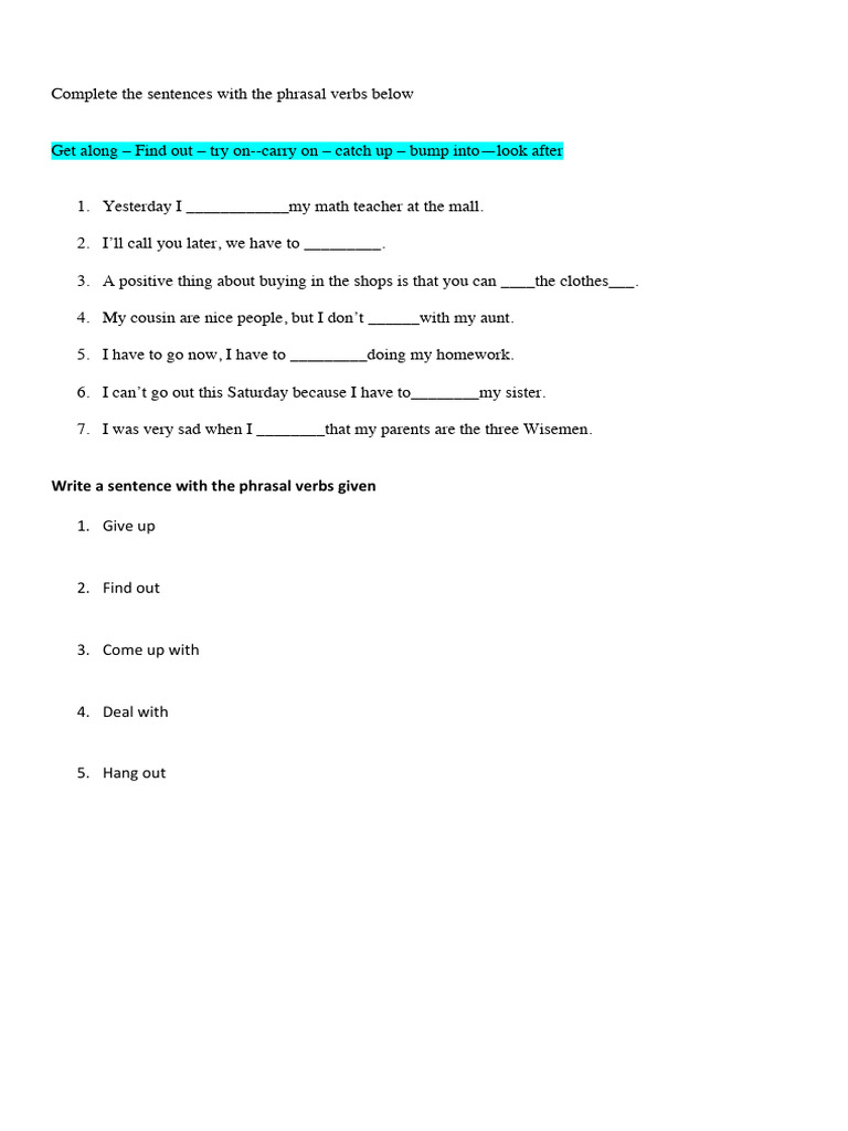 B1 Phrasal Verbs Exercises PDF | PDF