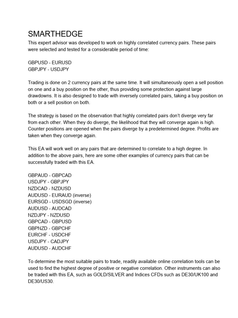 SmartEdge EA for Correlated Forex Trading | PDF