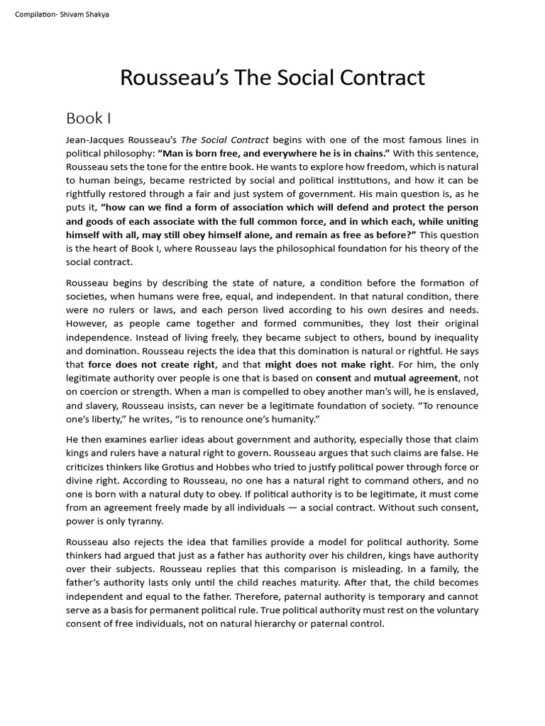 Summary of Rousseau's Social Contract | PDF | Social Contract | Sovereignty