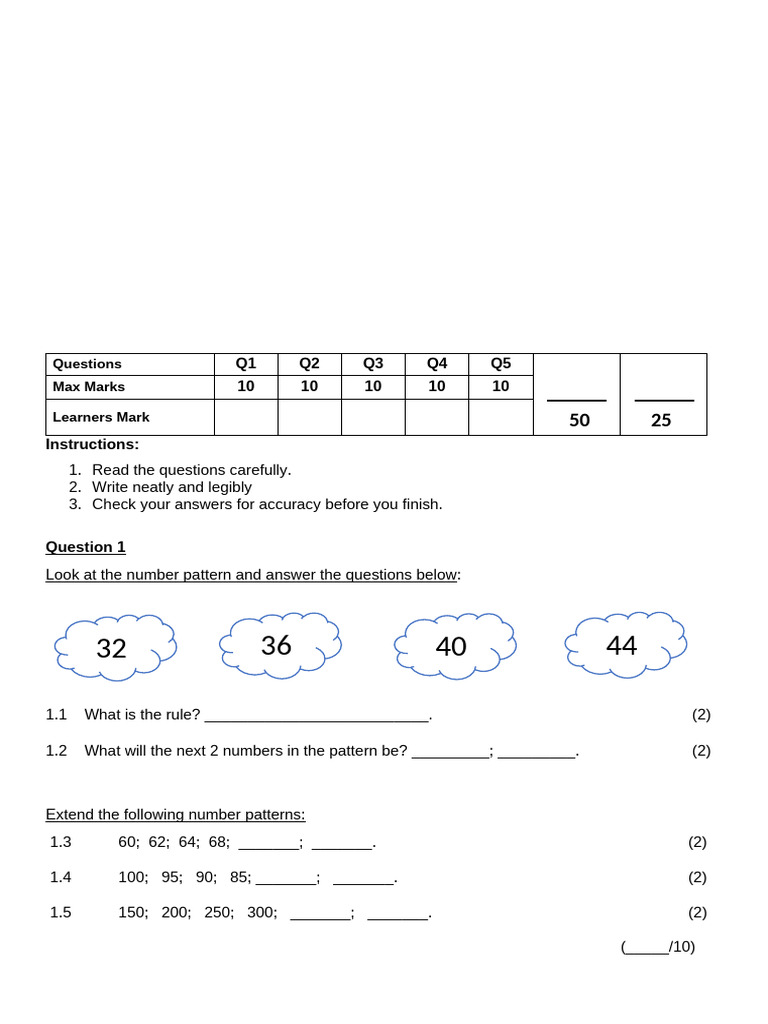 Number Pattern and Rule Exercises | PDF