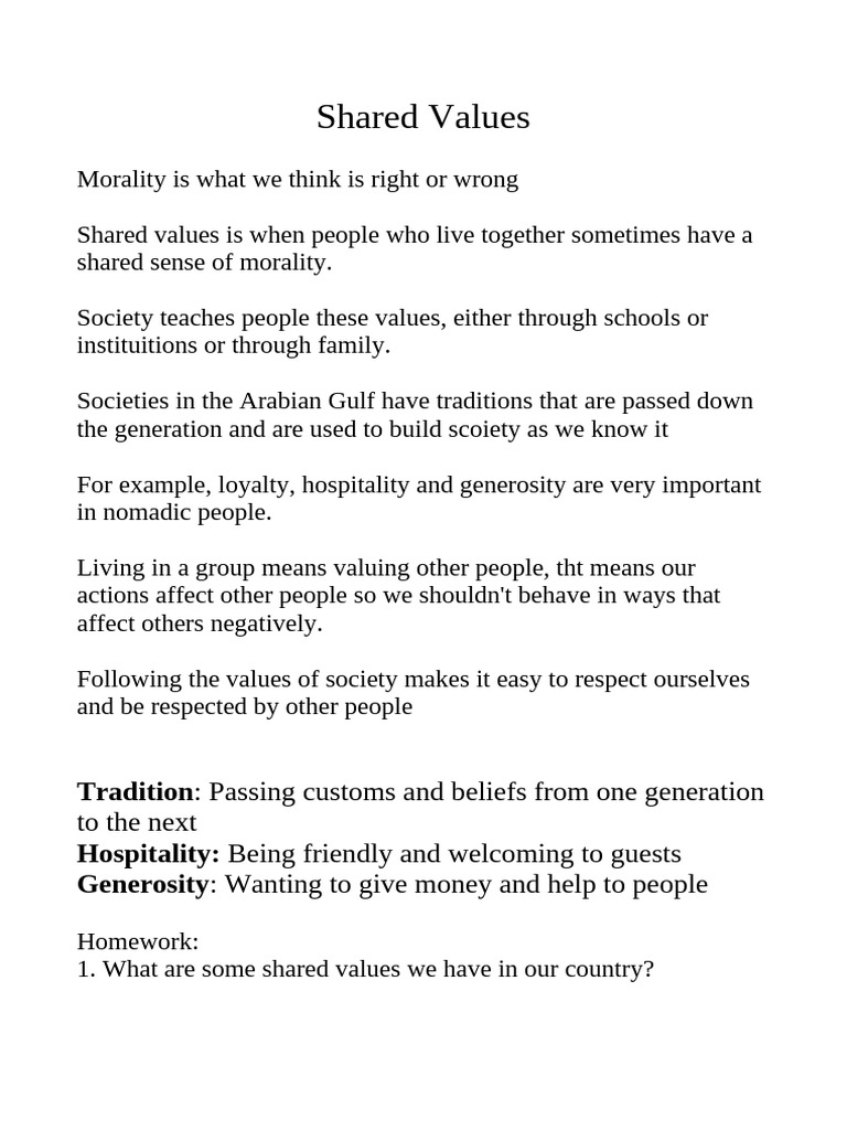 Grade 4 Lesson 2 Shared Values | PDF