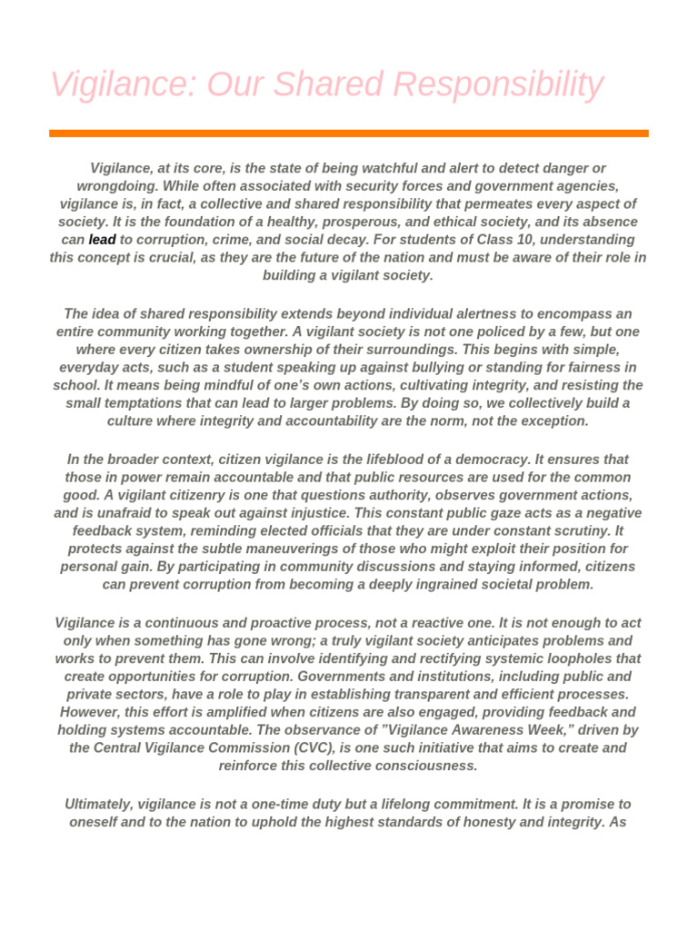 Vigilance: A Collective Duty for Students | PDF | Integrity | Social ...