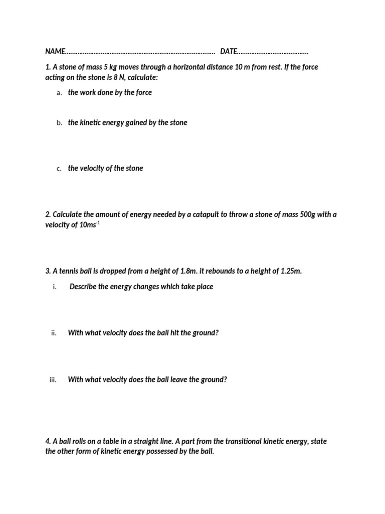 Physics Problems on Work and Energy | PDF | Kinetic Energy | Force