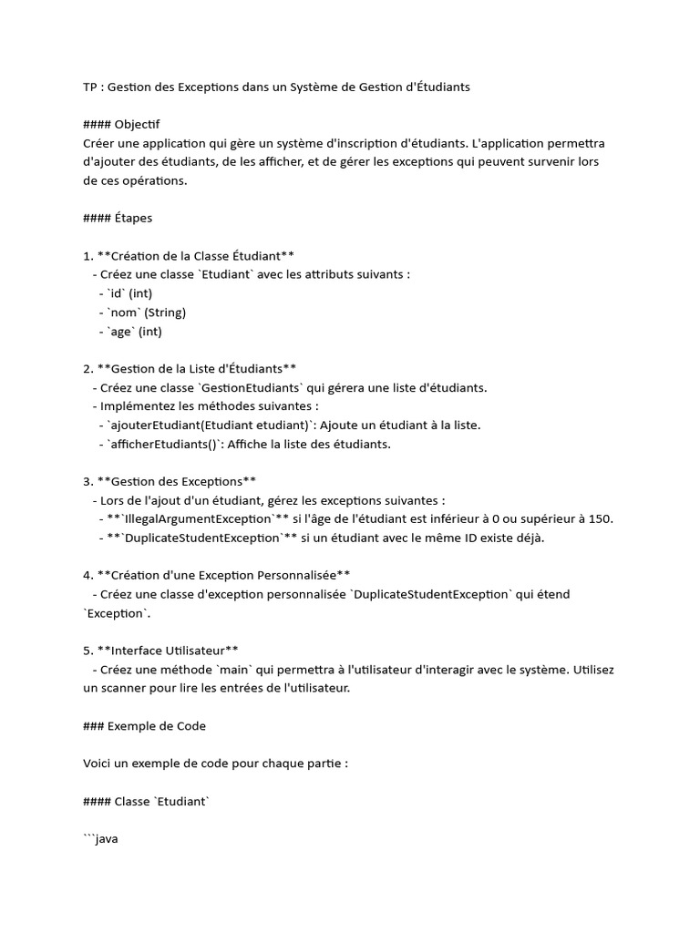 Gestion des Exceptions Étudiants Java | PDF | Java (Langage de ...