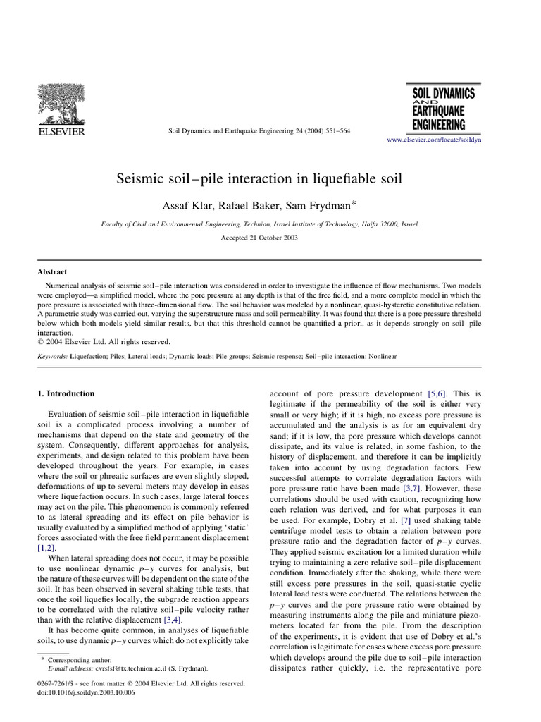 Seismic Soil Pile Interaction in Liquefi | PDF | Stress (Mechanics ...