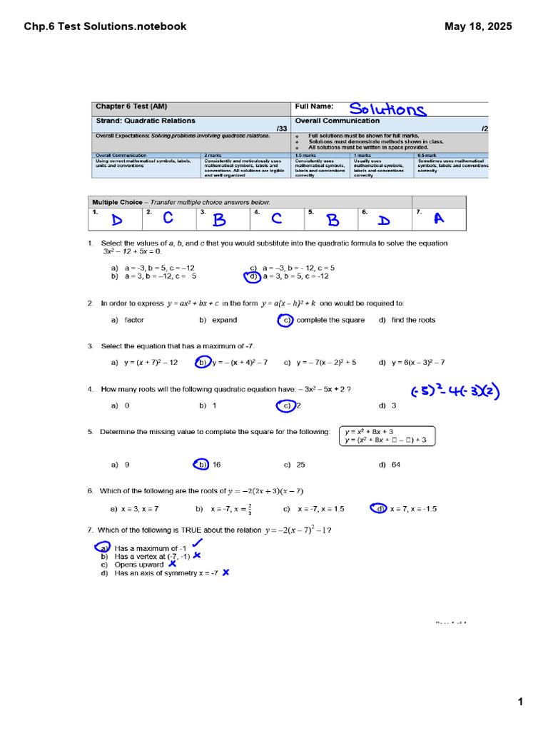 Chapter 6 Test Solutions Guide | PDF