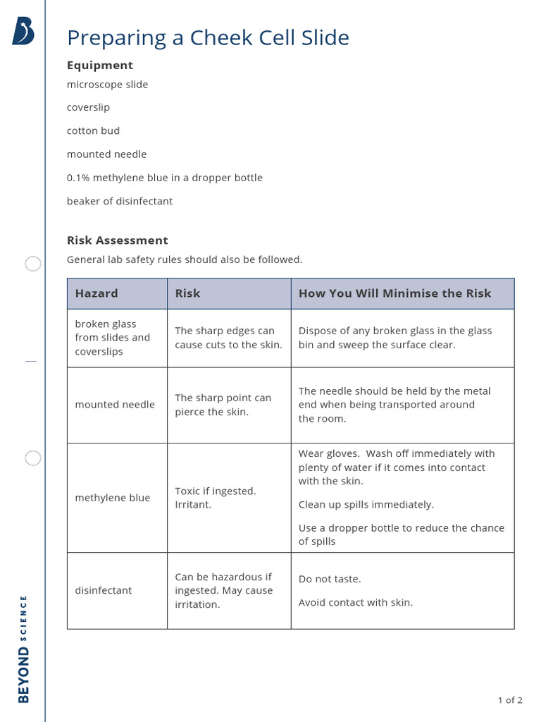 Preparing A Cheek Cell Slide Method | PDF | Disinfectant