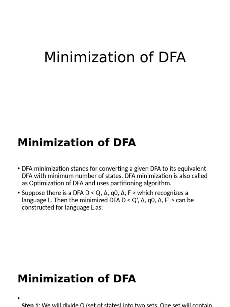 DFA Minimization Techniques Explained | PDF | Formal Methods | Models ...