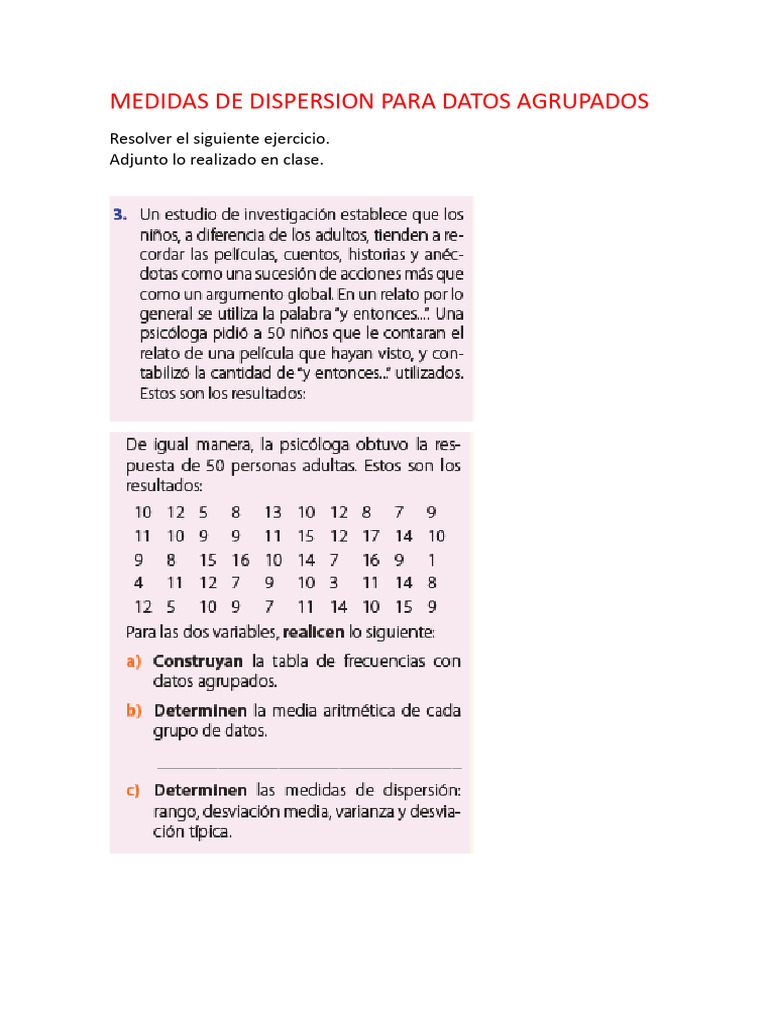 Medidas de Dispersion para Datos Agrupados 10mo B | PDF