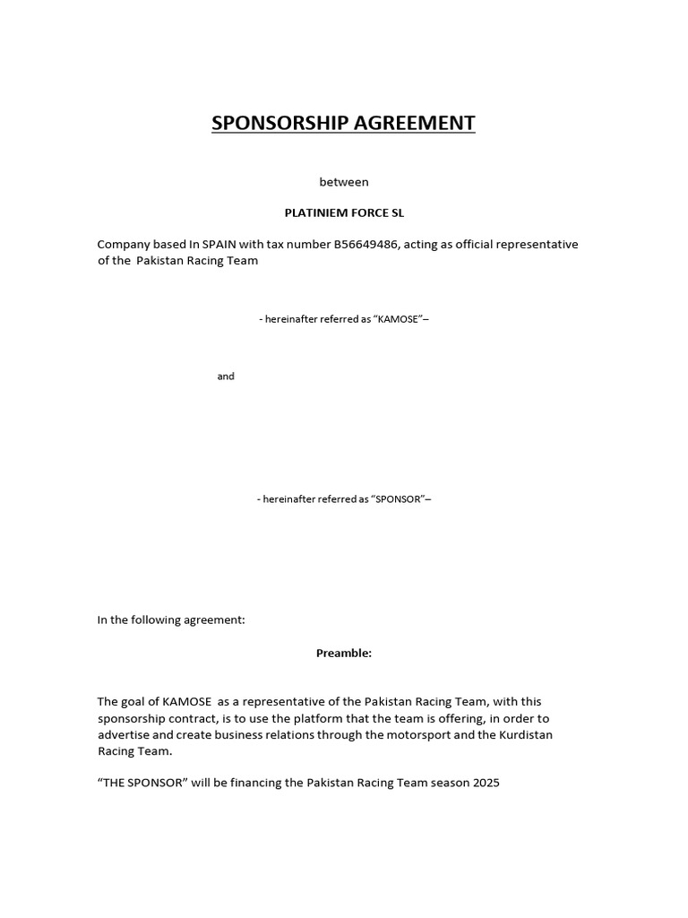 Pakistan Racing Team Sponsorship Agreement | PDF | Arbitration ...