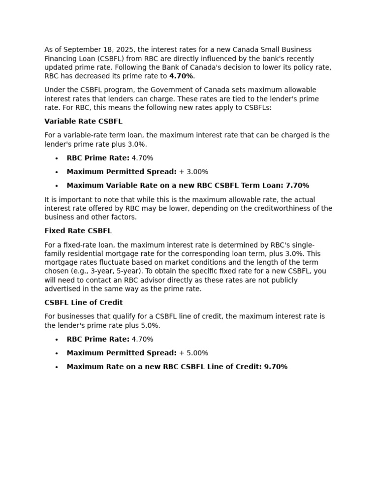 CSBFL Loan Rates Update from RBC | PDF