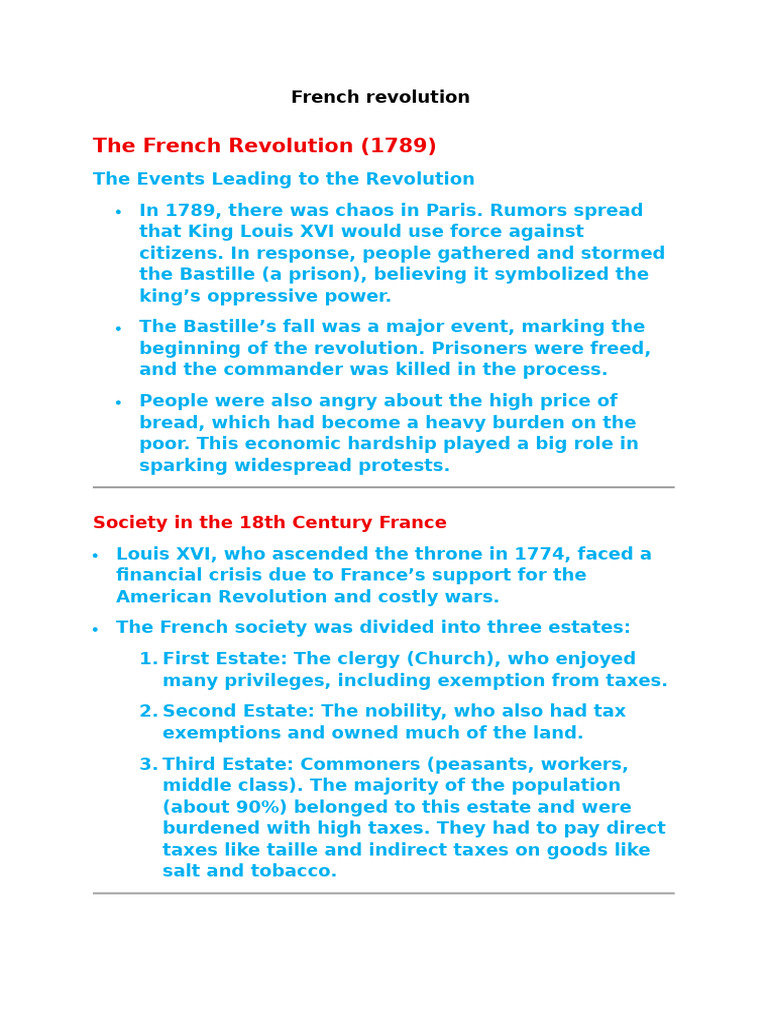Key Events of the French Revolution | PDF | Reign Of Terror | French ...