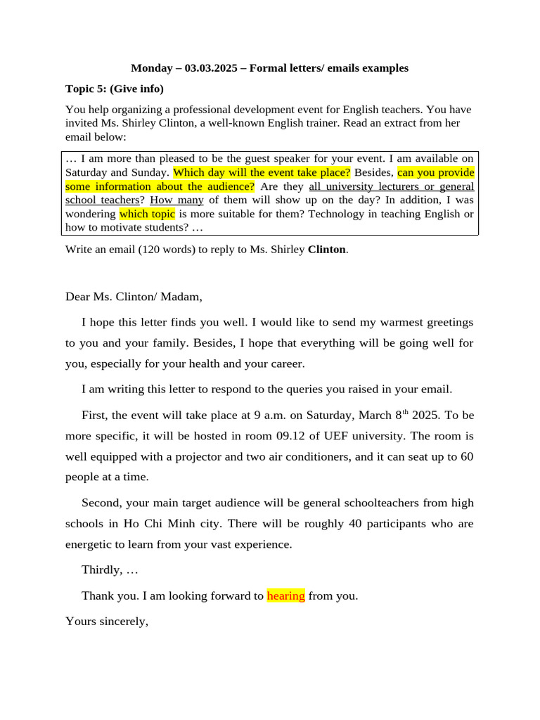 Formal Email Examples for Teachers | PDF